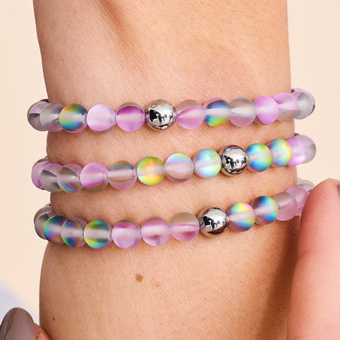 Licorne Violet | Argent | Bracelet de perles de verre sirène